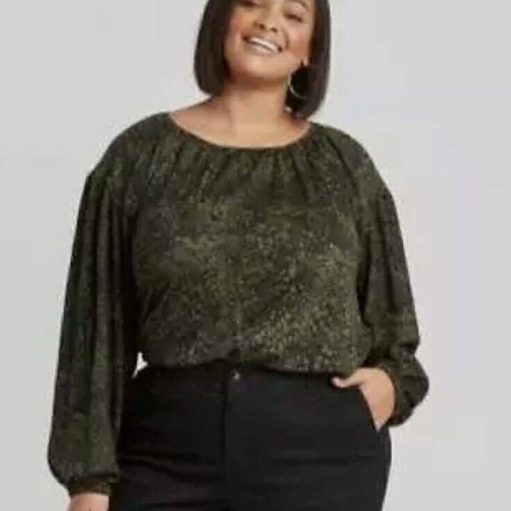Ava & Viv Green Black Ling Sleeve Top Size 1X‎